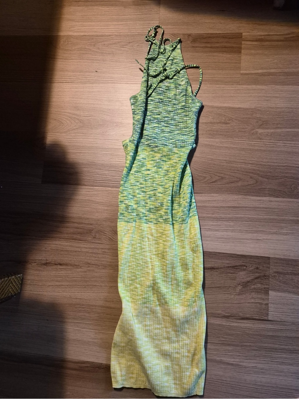 Sleeveless Green and Yellow Maxi Dress with Racerback